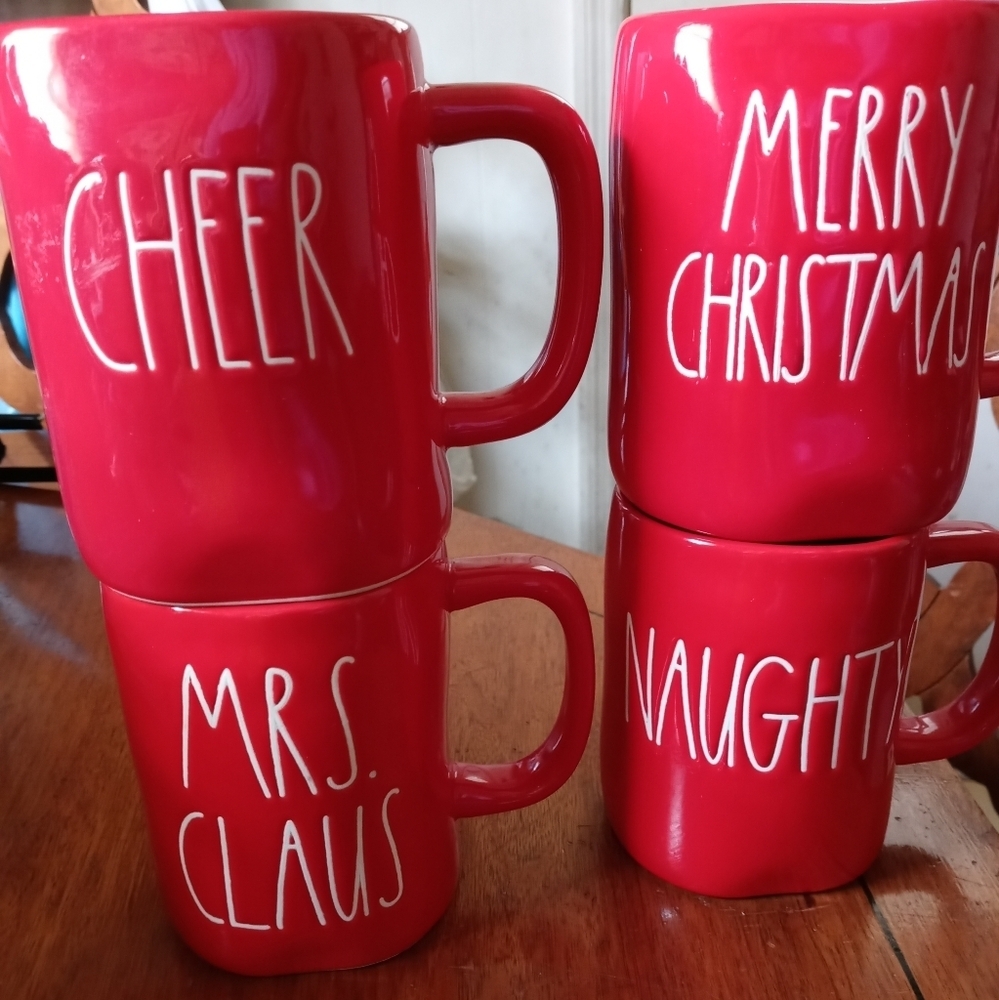Rae Dunn red Christmas mugs